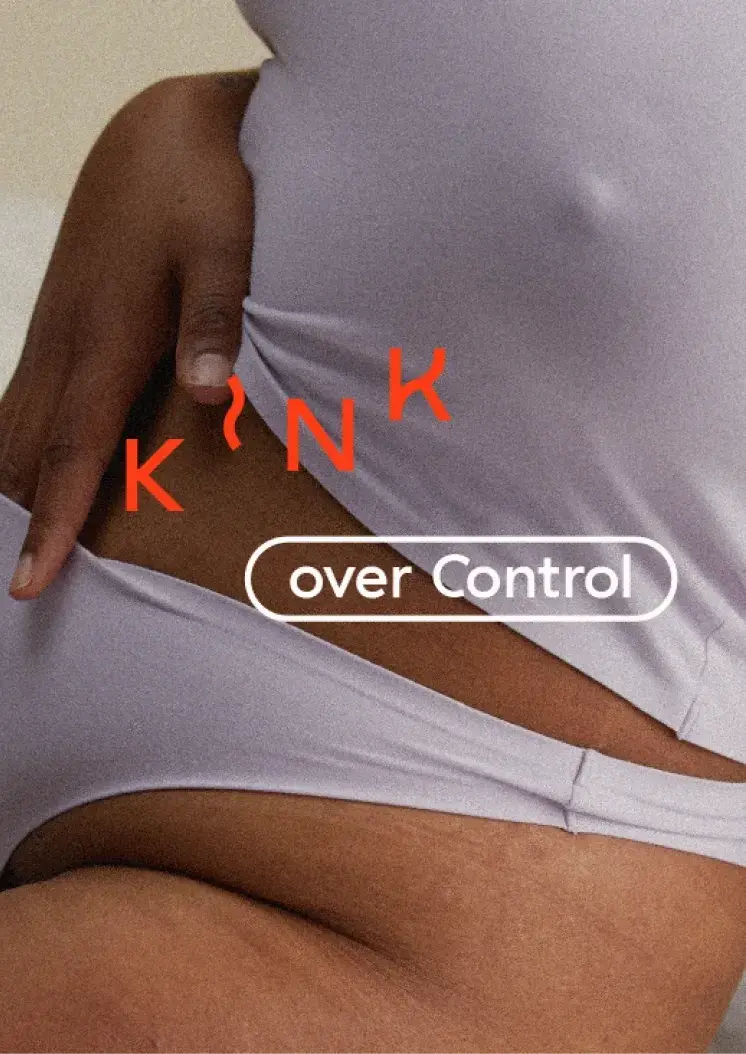Woman in underwear with writing Kink over control